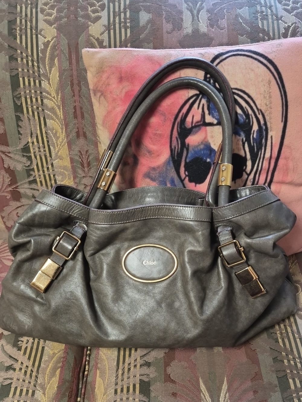Chloé Dark Gray Victoria Soft Calfskin Leather Bag
